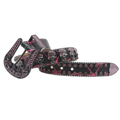 Men's & Women's Skull Rhinestone Western Denim Belt – Hip Hop Punk Y2K Shiny Rivet Artificial Diamond Design