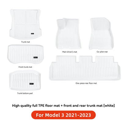 YZ TPE White Foot Pad — Fully-Surrounded Floor Liner for Tesla Model 3 & Model Y (2021–2025) | Waterproof, Non-Slip
