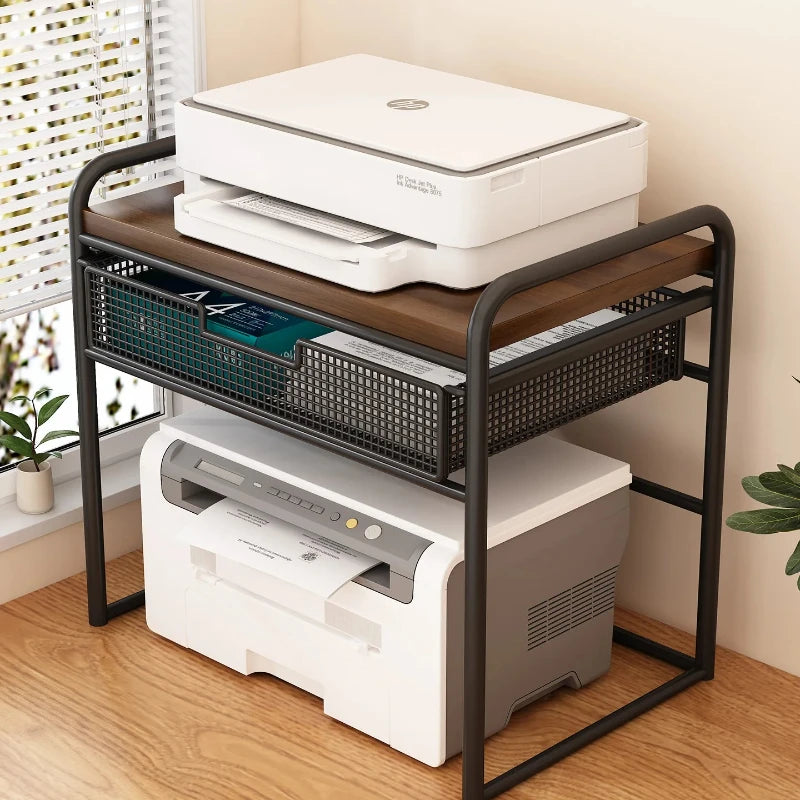 Office Printer Stand & Desktop Organizer – Foldable Multifunctional Shelf for Copier, Files & Space-Saving Storage