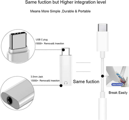 USB-C to 3.5mm Audio Adapter - Type-C Headphone Jack Converter for iPhone 15, Samsung, Xiaomi, and Huawei Devices
