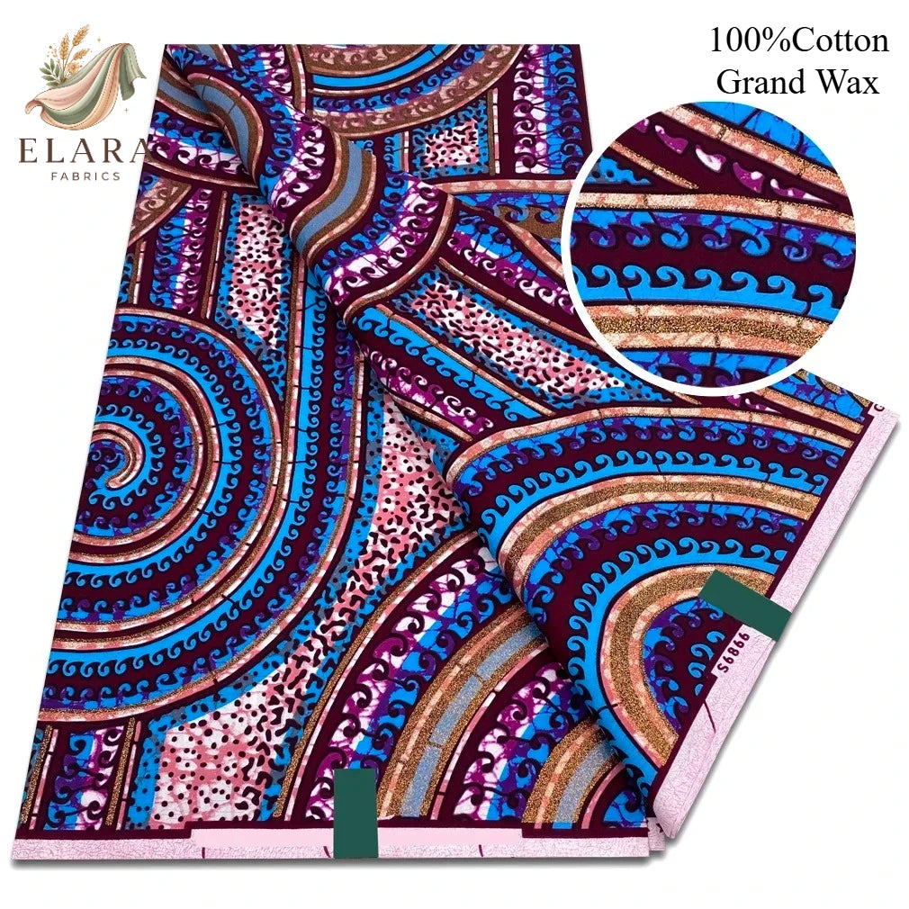 Grand Super African Wax Fabric - 100% Cotton Nigerian Glitter Glam Gold Ankara Print for Sewing