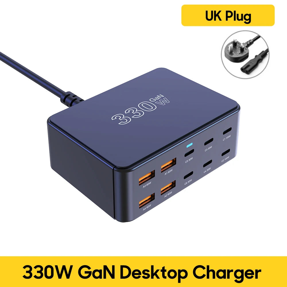 800W USB-C GaN Fast Charger - 100W PD3.0 PPS QC3.0 Multiport Charging Station for iPhone, Samsung & Laptops
