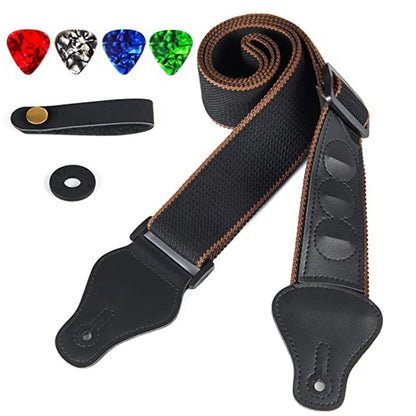 7Pcs Guitar Strap Set - Black PU Leather & Cotton Strap for Ukulele, Bass & Musical Instrument Accessories