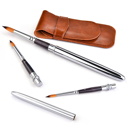 3 PCS Travel Watercolor Brushes: Portable Pocket Paint Brushes for On-the-Go Painting