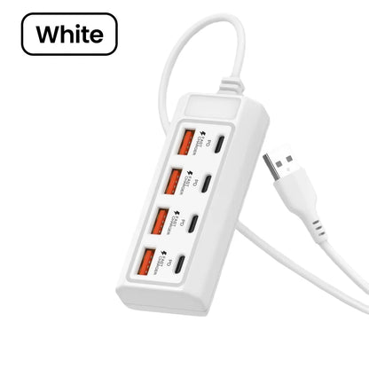8-in-1 USB Power Outlet Adapter - 25W Fast Charging Docking Station with USB Splitter & Extension Socket