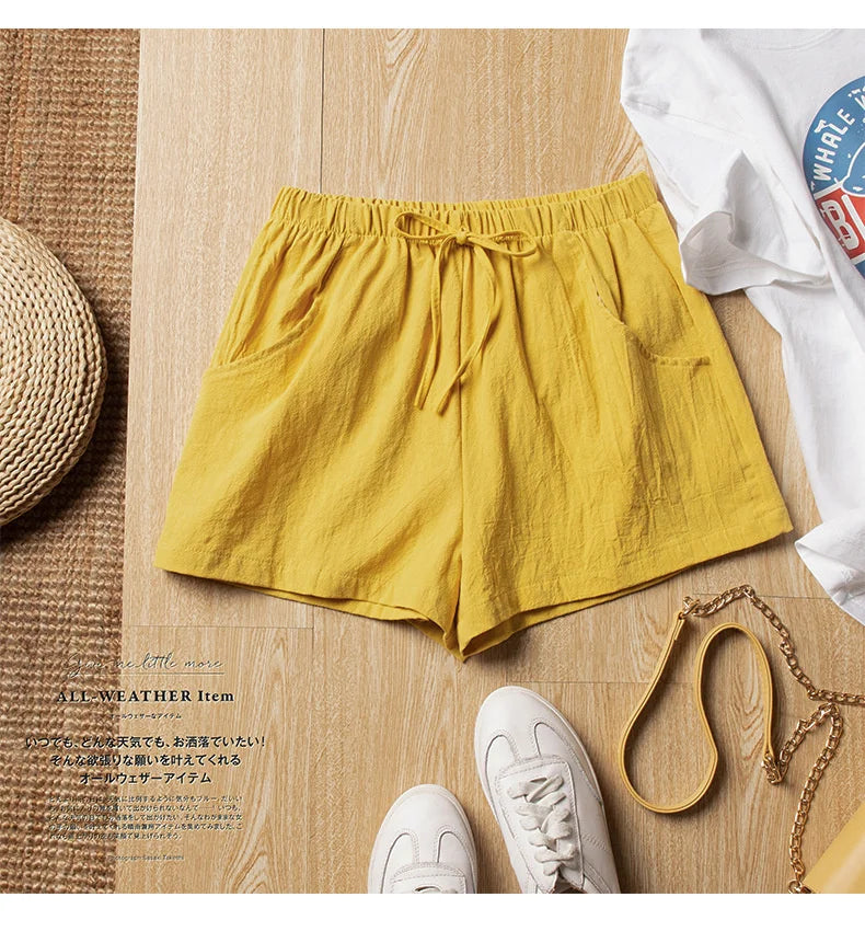 Women’s Cotton Linen High Waist Shorts — Black Casual Fashion Workout Sport Shorts