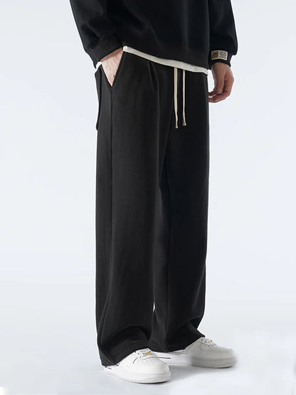 Winter Men’s Korean Fashion Fleece Sweatpants – Thick Warm Wide Leg Loose Thermal Track Pants
