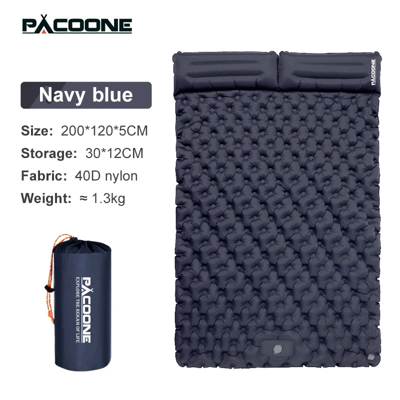 PACOONE Outdoor Camping Double Inflatable Mattress - Extra Wide Ultralight Folding Sleeping Pad