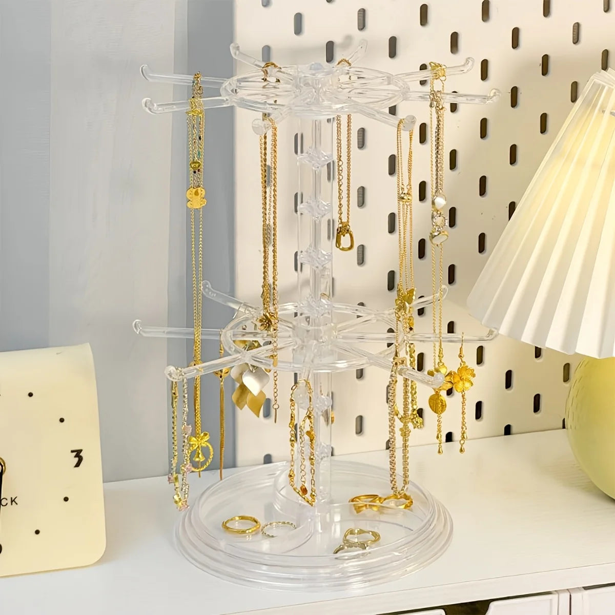 Multifunctional Double-Layer Jewelry Stand - Rotatable Adjustable Detachable Display Rack