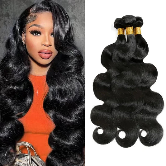 Body Wave Bundles – 100% Brazilian Human Hair Weave Extensions, Natural Black, 3PCS Bundle Deal
