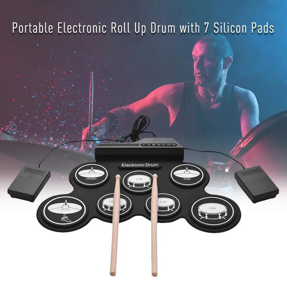 2022 New Folding Silicone Hand Roll USB Electronic Drum Kit – Portable Practice Pad with Drumsticks & Sustain Pedal