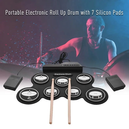 2022 New Folding Silicone Hand Roll USB Electronic Drum Kit – Portable Practice Pad with Drumsticks & Sustain Pedal
