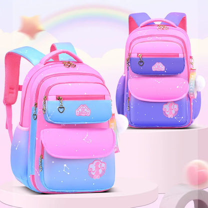 Orthopedic Primary School Bags for Girls - Gradient Color Backpack for Grades 1-3-6, Large Capacity Kids Rucksack Mochila