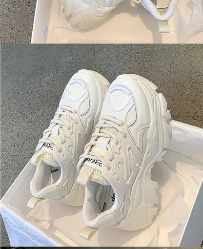 2024 Women's Fashion Platform Sport Shoes - Chunky Black Mesh Leather Casual Sneakers for Summer