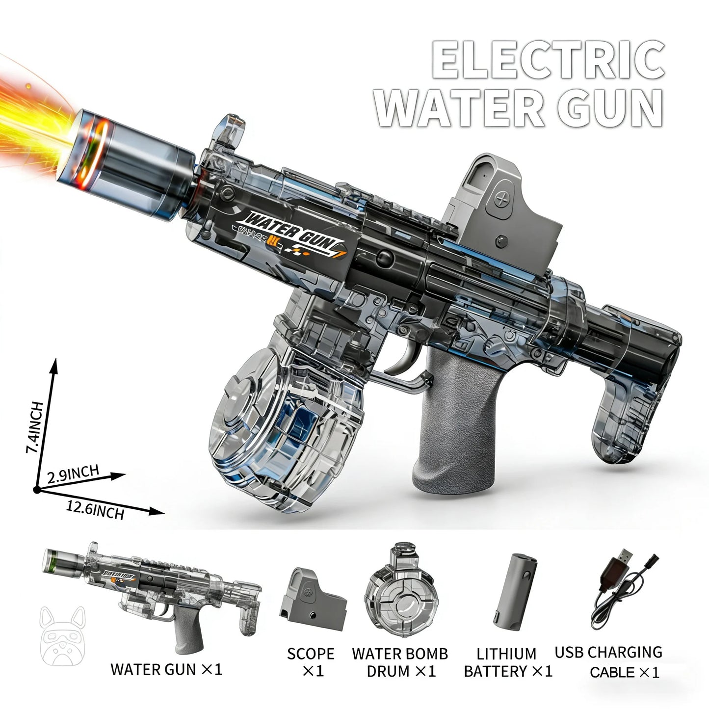 Electric Water Gun Toy - Automatic Sensor Light Recoil Simulation Outdoor Beach Toy for Kids