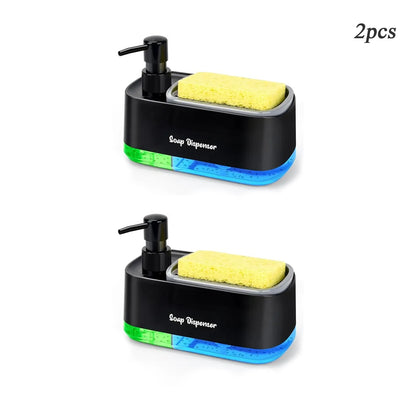 2-in-1 Hand & Dish Soap Dispenser Set — Countertop Soap Pump with Detergent Dispenser & Sponge Holder for Kitchen Sink