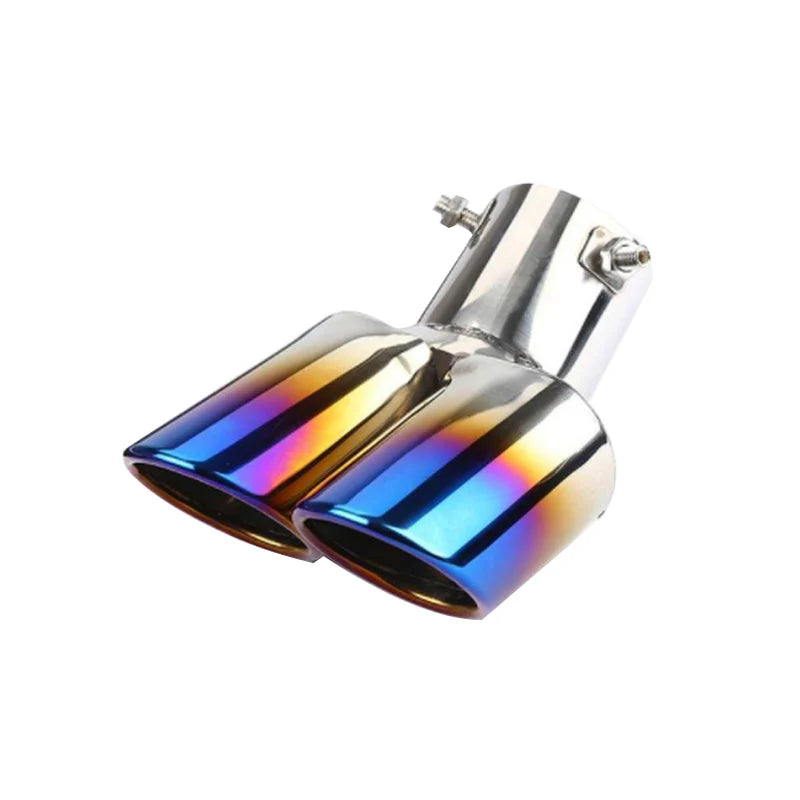 2.5" Chrome Tail Pipe Exhaust Trim, Stainless Steel Double Outlet Muffler for Car Styling - Curved Inlet Decoration