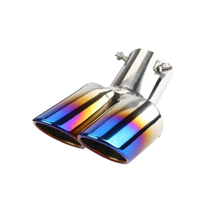 2.5" Chrome Tail Pipe Exhaust Trim, Stainless Steel Double Outlet Muffler for Car Styling - Curved Inlet Decoration