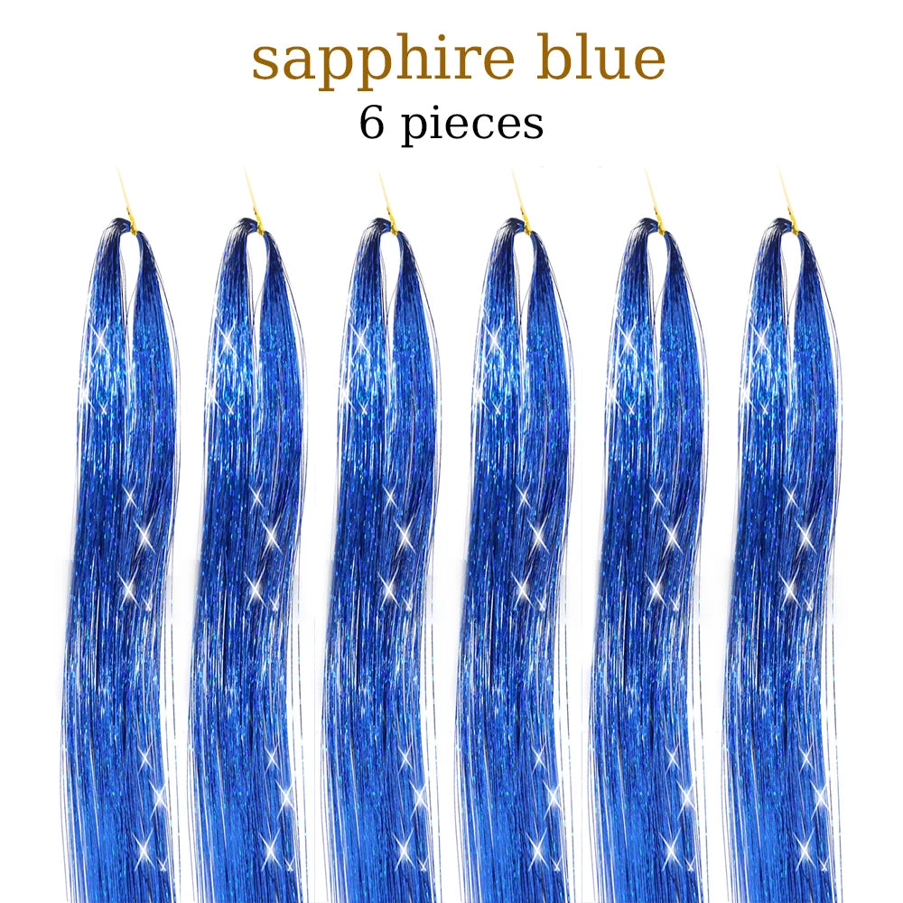48-Inch Hair Tinsel Kit – 1200 Strands, 12 Colors Sparkling Fairy Hair Extensions with Tool