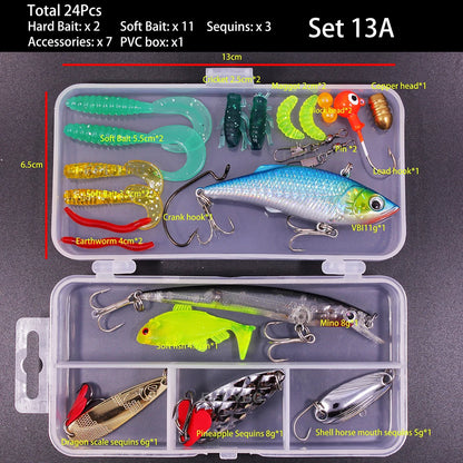 FFLYBG Mixed Fishing Lure Set with Box – Soft & Hard Bait Kit Including Minnow, Metal Jig Spoon & Crankbait for Bass and Pike Fishing Tackle Kit