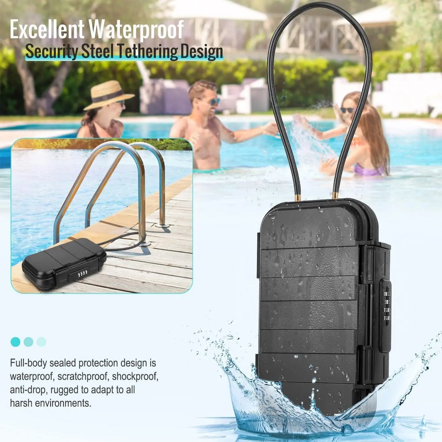 Portable Travel Safe Lock Box – Waterproof Anti-Theft Gym & Beach Box with Combination Lock and Removable Chain