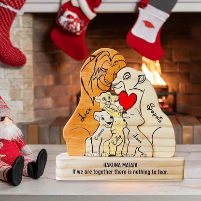 Personalized Wooden Lion Family Puzzle — Custom Name Art Puzzle for Home Decor, Anniversary & Warm Family Gift Keepsake