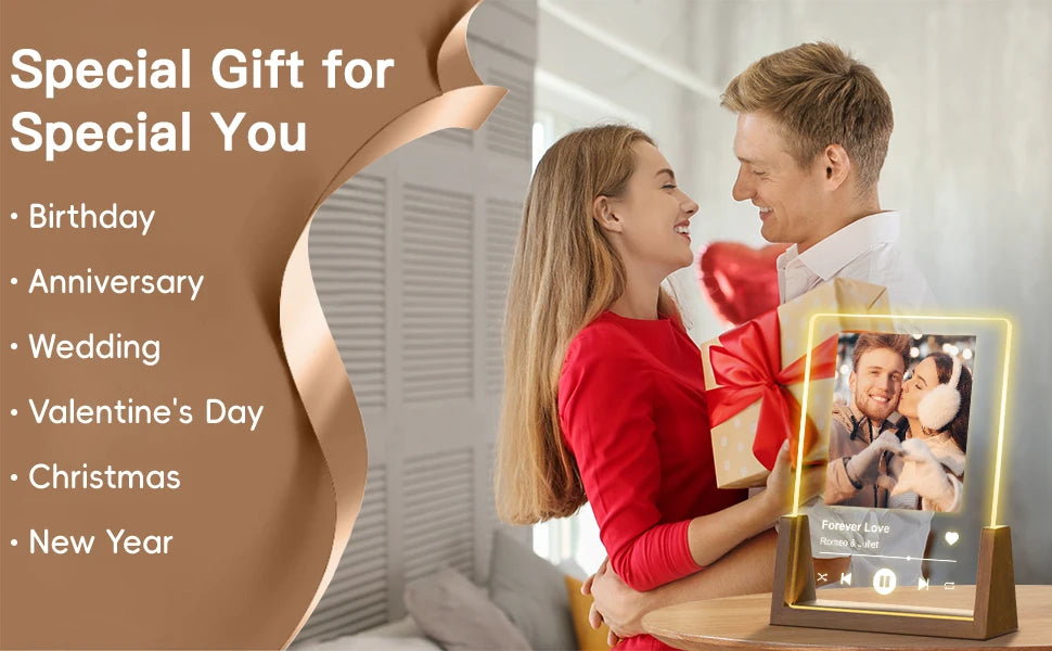 Customized Spotify Music Plaque – Personalized Acrylic Photo Frame Lamp for Anniversary, Birthday & Romantic Gifts