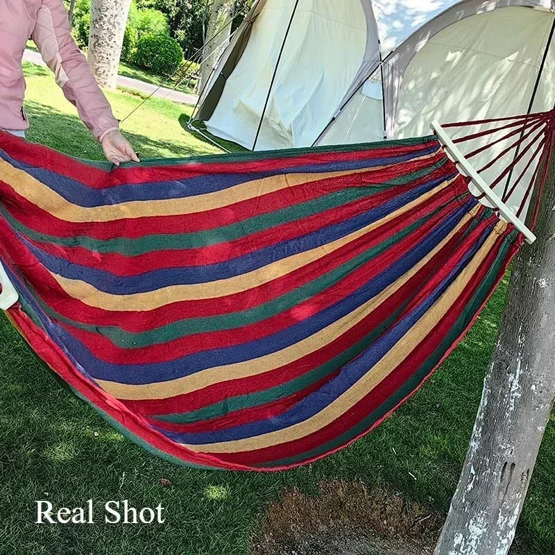 Outdoor Canvas Camping Hammock – Anti-Rollover Portable Thick Fabric Single/Double with Carry Bag