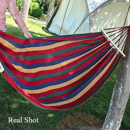 Outdoor Canvas Camping Hammock – Anti-Rollover Portable Thick Fabric Single/Double with Carry Bag