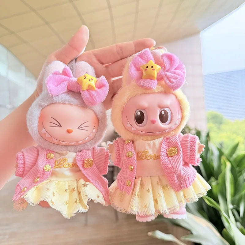 17cm Labubu Doll Clothes — Macaron Outfit Set with Hair Accessories | Cute DIY Gift for Kids
