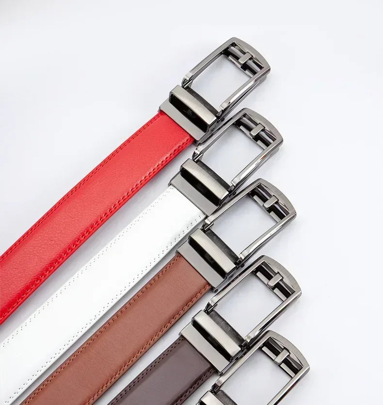 Men’s Classic Leather Belt – Trendy Two-Layer Cowhide with Alloy Automatic Buckle for Business & Casual Wear
