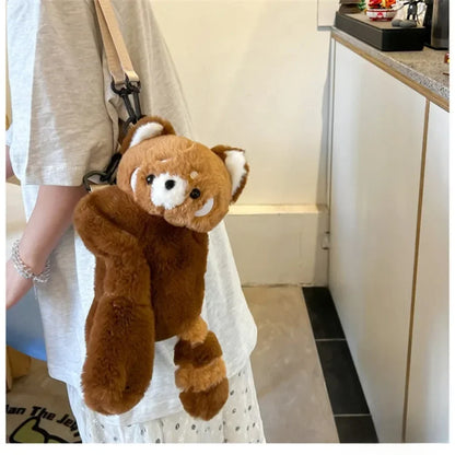 Red Panda Plush Backpack, Cute Plushie Doll Crossbody, Soft Fur Shoulder Bag for Women, Camping, Travel, Party, Birthday Gift