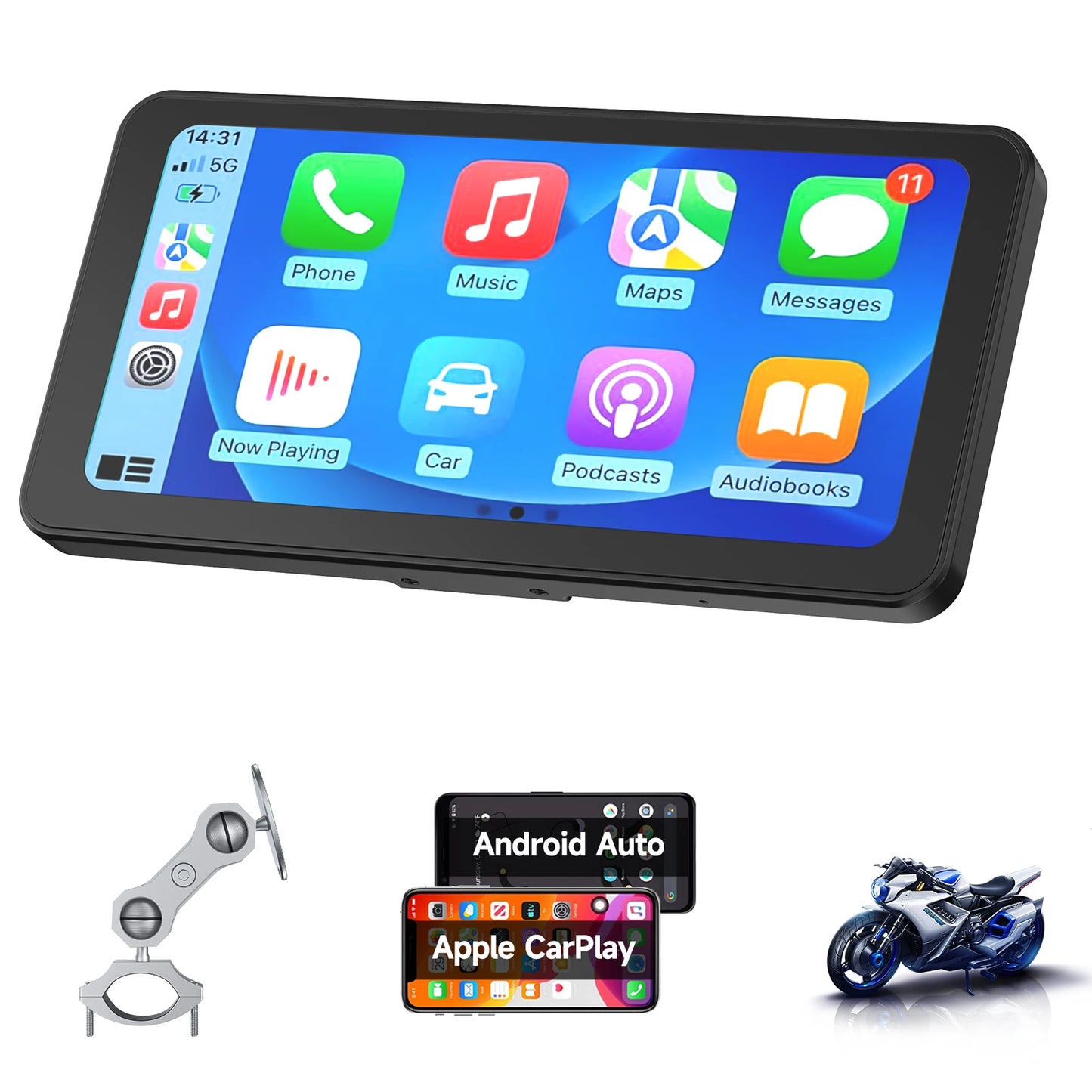 6.25 Inch Portable Motorcycle GPS Navigator with Wireless Apple CarPlay & Android Auto Touchscreen – Spedal CL871