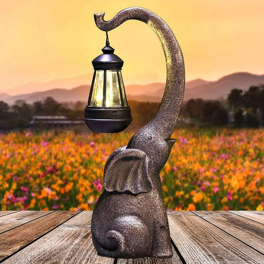 Solar Elephant Garden Lantern - Imitation Stone Resin Decorative Light for Balcony, Courtyard & Outdoor Landscaping