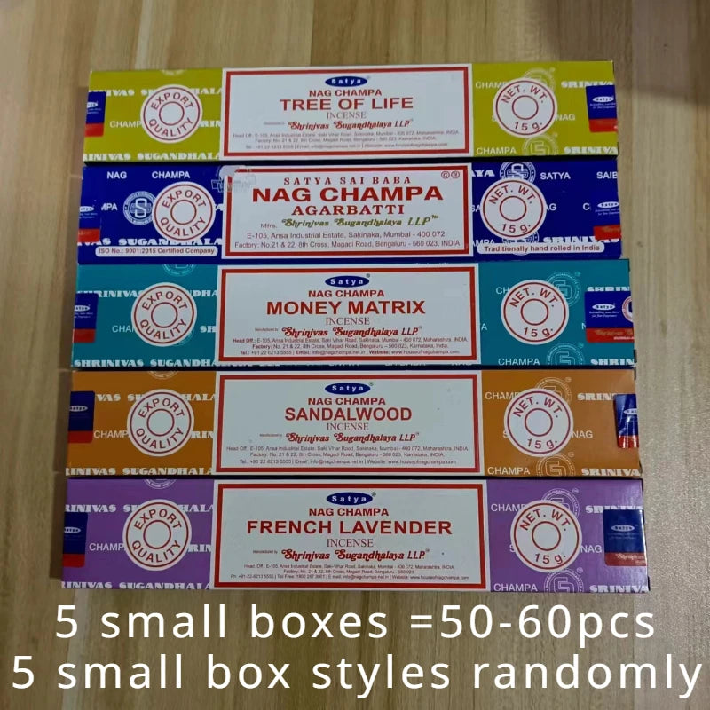 5 Box NAG Champa Satya Incense Collection – Handmade Sticks with Refreshing Medicinal Aromas for Home Fragrances