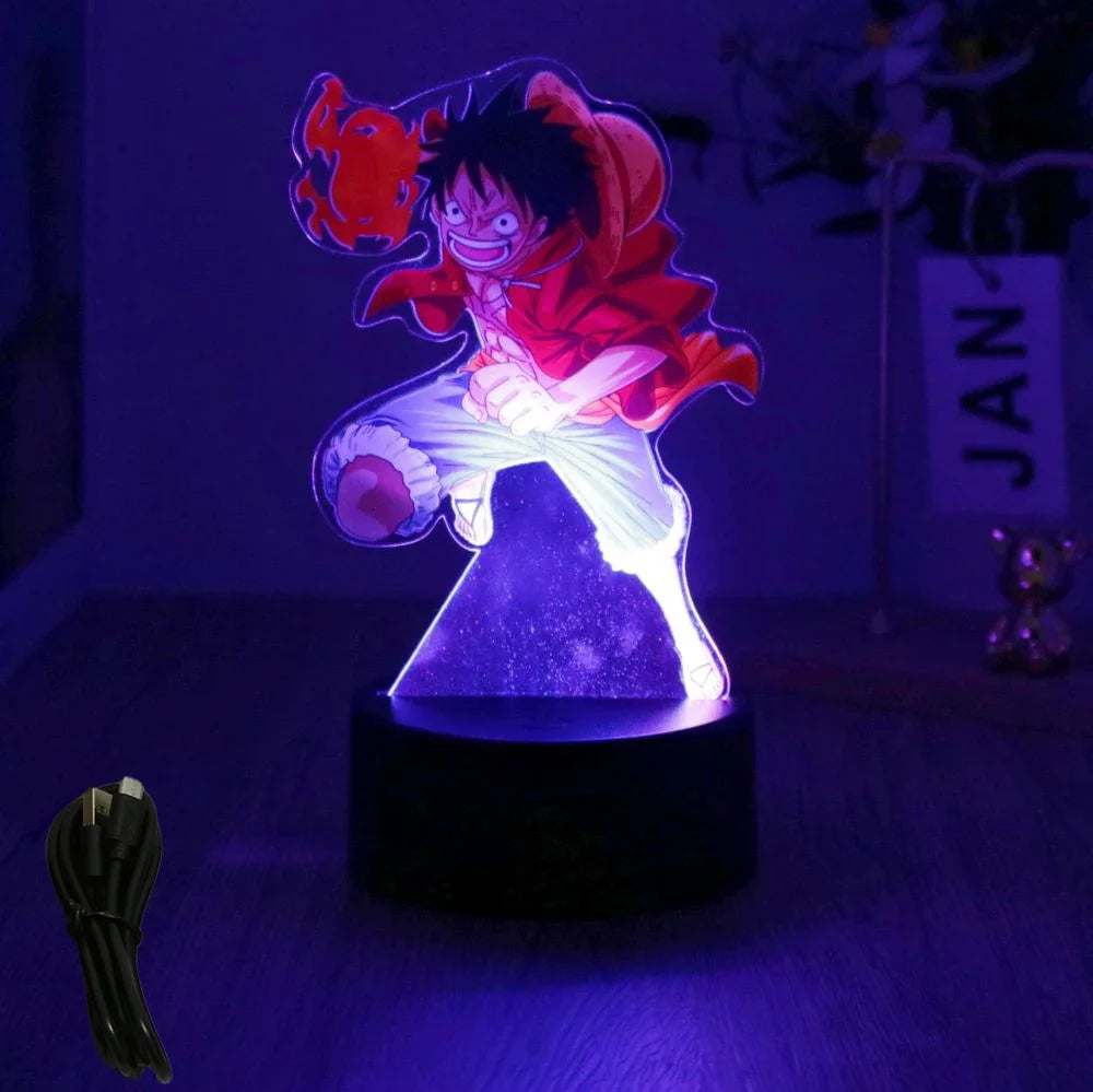 One Piece Luffy Zoro Action Figures 3D LED Lamp – Anime PVC Model Toy Night Light for Kids & Christmas Gift