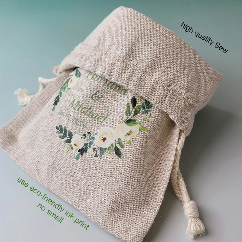 50PCS Natural Linen Gift Bags — 5×7, 7×9, 9×12cm Jute Candy & Jewelry Pouches