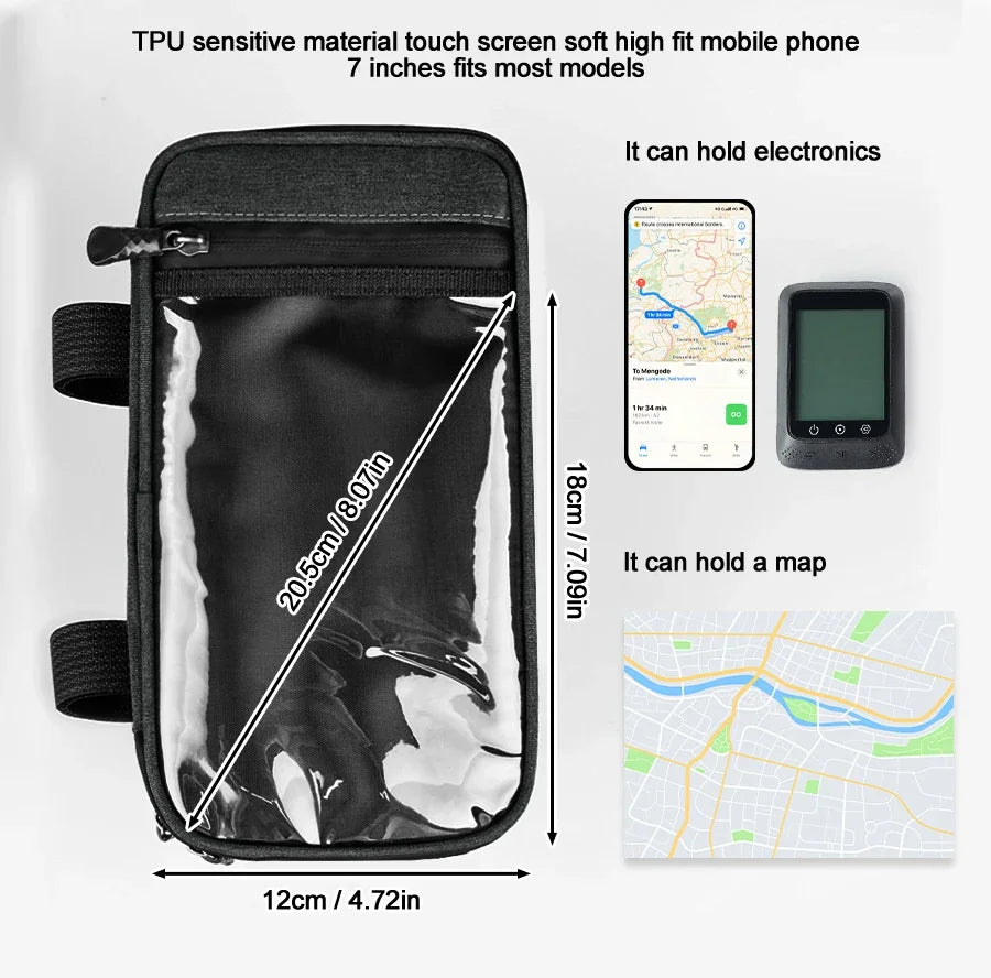 PHMAX Insulated Cycling Front Handlebar Bag – Large Waterproof MTB Pannier with Touch Screen & Cooler Compartment