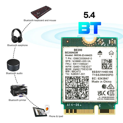 WiFi 7 Intel BE200 Wireless Network Card – Bluetooth 5.4 NGFF Adapter, 802.11AX 2.4G/5G/6GHz for Win10/11 PC
