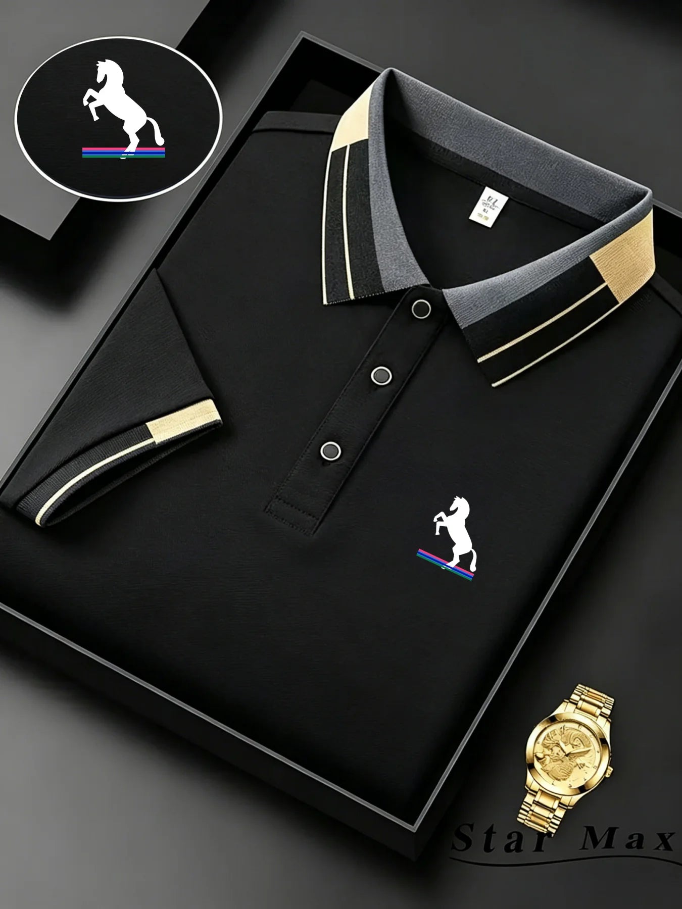 Men’s Luxury Horse Embroidered Polo Shirt - Milan Style Short Sleeve Casual Business Summer T-Shirt