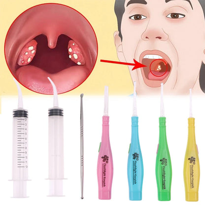 LED Tonsil Stone and Earwax Remover Tool – Stainless Steel Ear Pick Set with Tips and Irrigation Syringe for Ear Care