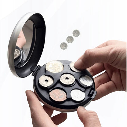 Round Japanese Coin Dispenser – Aluminum Alloy & Plastic Coin Purse Storage Wallet Holder