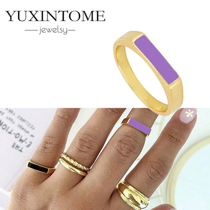 24K Gold-Plated & Silver Enamel Ring – Slim Round Women's Luxury Zircon CZ Ring in Green, Purple, Pink for Wedding & Anniversary