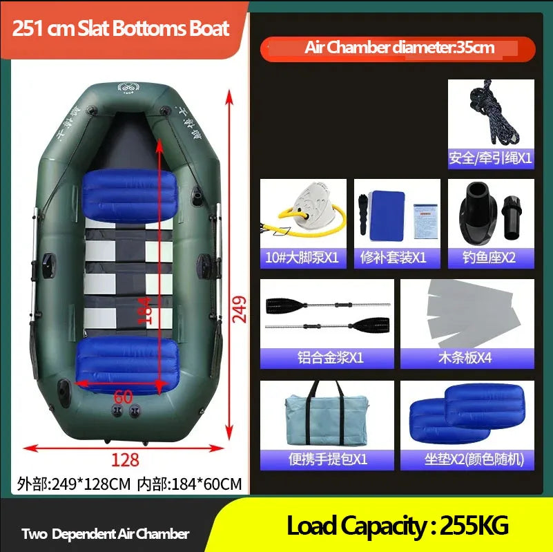 1.75–3.6m Inflatable PVC Fishing Kayak Boat – Air Deck Raft Rubber Dinghy with Clip Net, Portable Fishing Watercraft