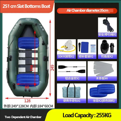 1.75–3.6m Inflatable PVC Fishing Kayak Boat – Air Deck Raft Rubber Dinghy with Clip Net, Portable Fishing Watercraft