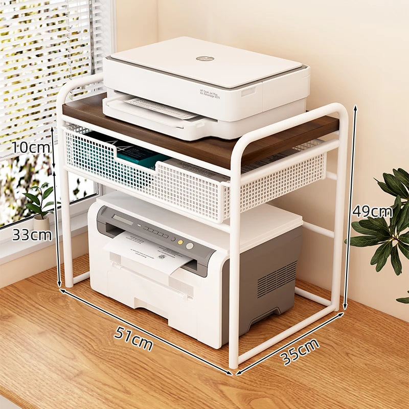 Office Printer Stand & Desktop Organizer – Foldable Multifunctional Shelf for Copier, Files & Space-Saving Storage