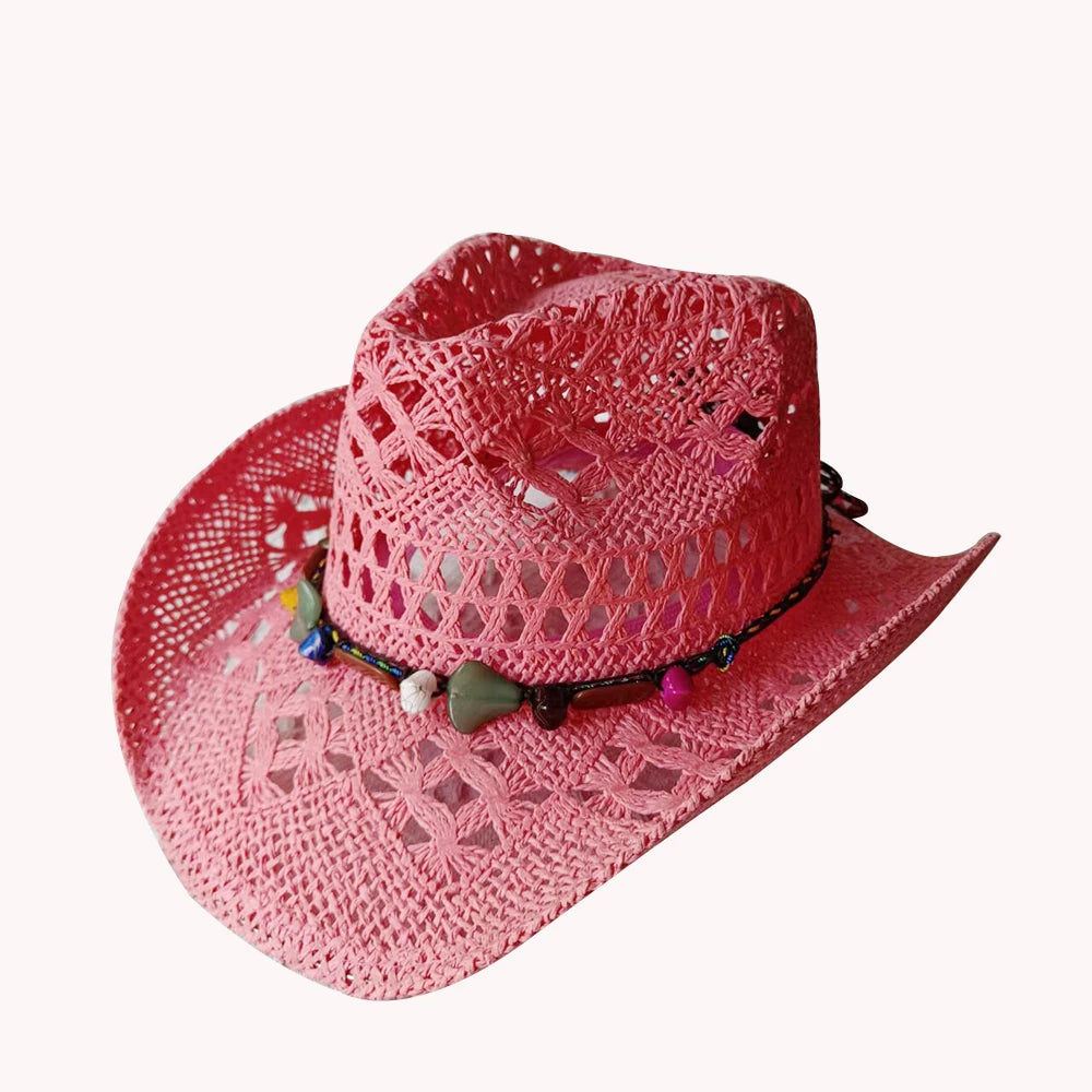 Melesh Western Women's Mint Green Cowboy Hat – Straw, Wide Brim, Plasticity Strong for Sunshine & Beach Wear