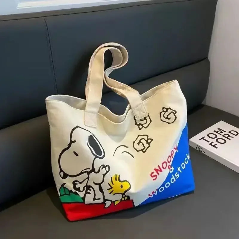 Snoopy Cartoon Canvas Bag – Large Capacity Student, Tutoring, and Messenger Shoulder Bag for Women