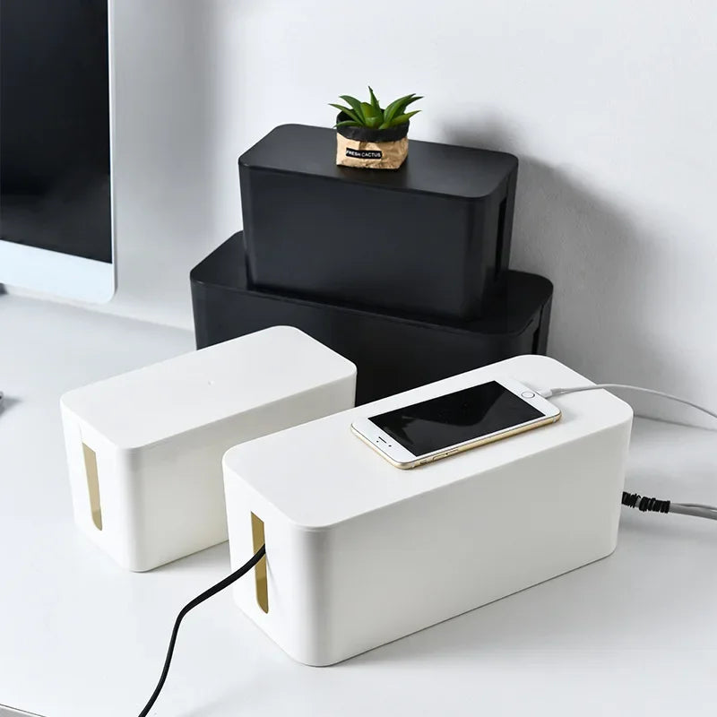 Wire Management Cable Storage Box - Power Board and Socket Strip Organizer for Dust-Free, Tangle-Free Cable and Charger Storage