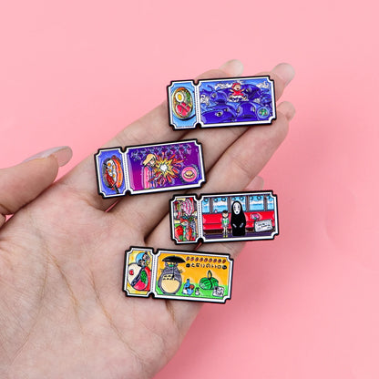 4-Piece Anime Movie Ticket Enamel Pins - Cute Cat Lapel Badges for Backpacks & Fans